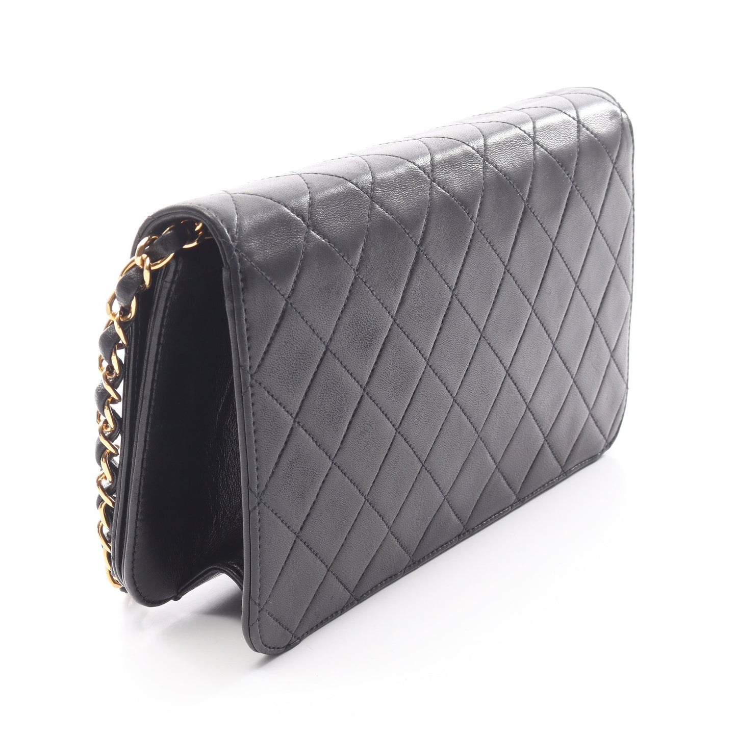 マトラッセ フルフラップ チェーンショルダーバッグ ラムスキン ブラック ゴールド金具 シャネル バッグ CHANEL