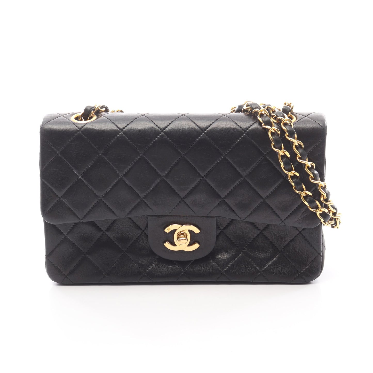 マトラッセ Wフラップ Wチェーンショルダーバッグ ラムスキン ブラック ゴールド金具 シャネル バッグ CHANEL