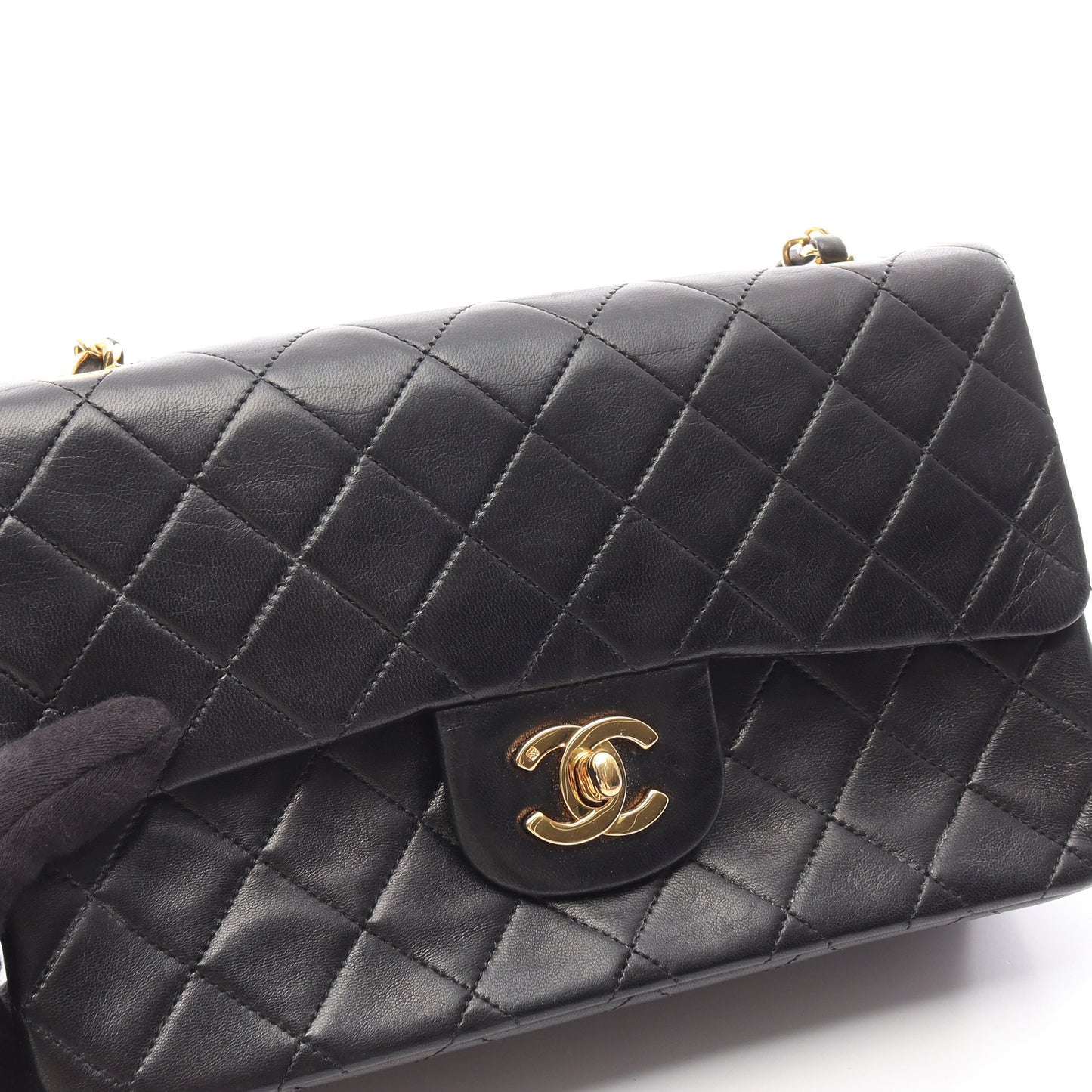 マトラッセ Wフラップ Wチェーンショルダーバッグ ラムスキン ブラック ゴールド金具 シャネル バッグ CHANEL