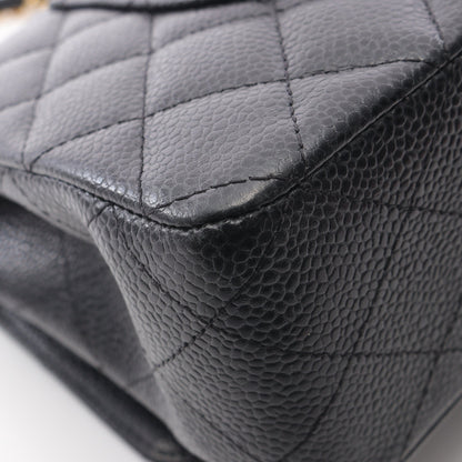 マトラッセ Wフラップ Wチェーンショルダーバッグ キャビアスキン ブラック ゴールド金具 シャネル バッグ CHANEL