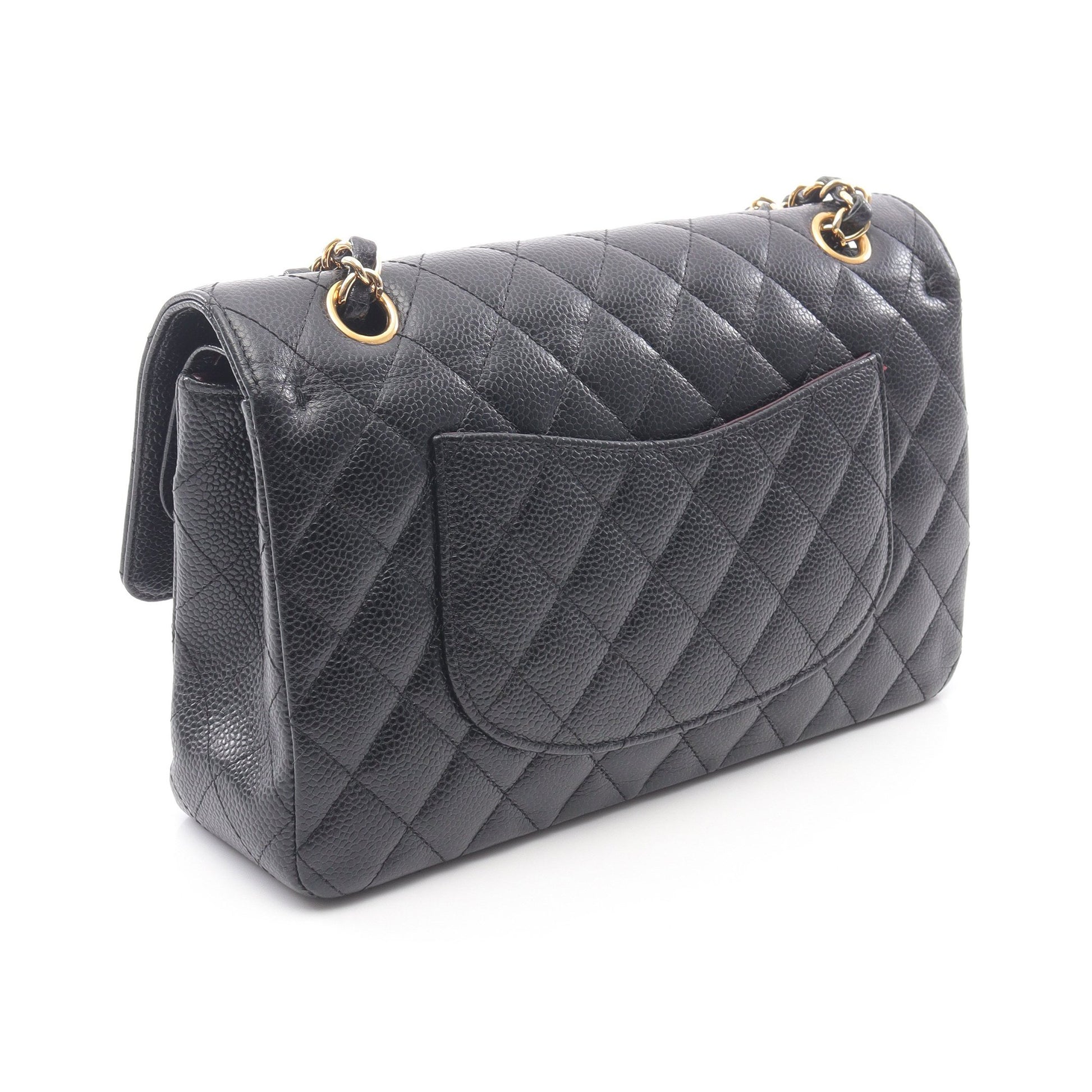 マトラッセ Wフラップ Wチェーンショルダーバッグ キャビアスキン ブラック ゴールド金具 シャネル バッグ CHANEL