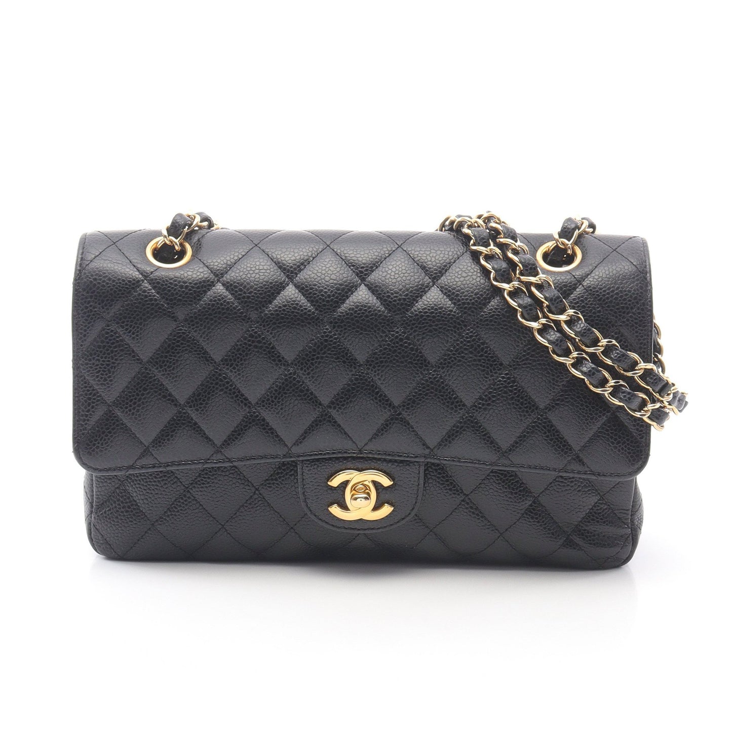 マトラッセ Wフラップ Wチェーンショルダーバッグ キャビアスキン ブラック ゴールド金具 シャネル バッグ CHANEL