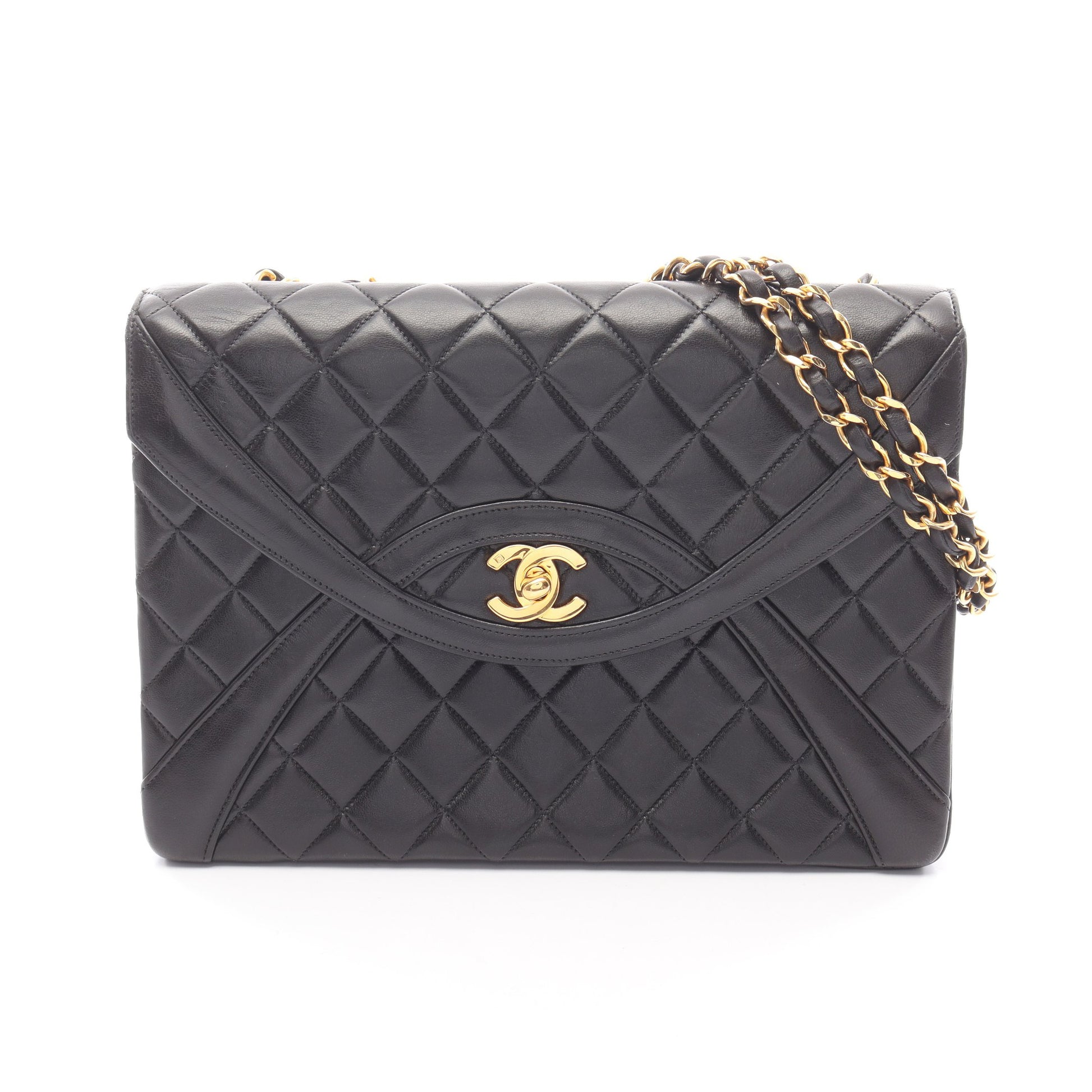 マトラッセ Wチェーンショルダーバッグ ラムスキン ブラック ゴールド金具 シャネル バッグ CHANEL