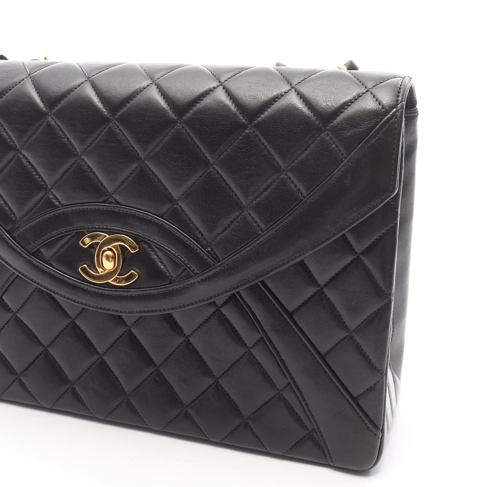 マトラッセ Wチェーンショルダーバッグ ラムスキン ブラック ゴールド金具 シャネル バッグ CHANEL