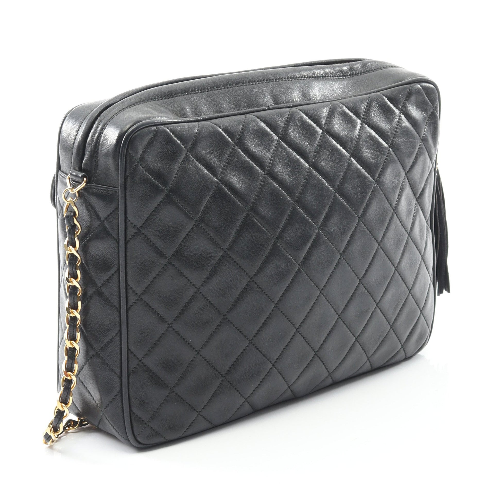 マトラッセ チェーンショルダーバッグ ラムスキン ブラック ゴールド金具 フリンジ シャネル バッグ CHANEL
