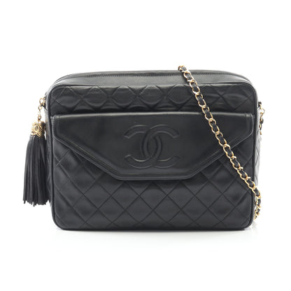 マトラッセ チェーンショルダーバッグ ラムスキン ブラック ゴールド金具 フリンジ シャネル バッグ CHANEL