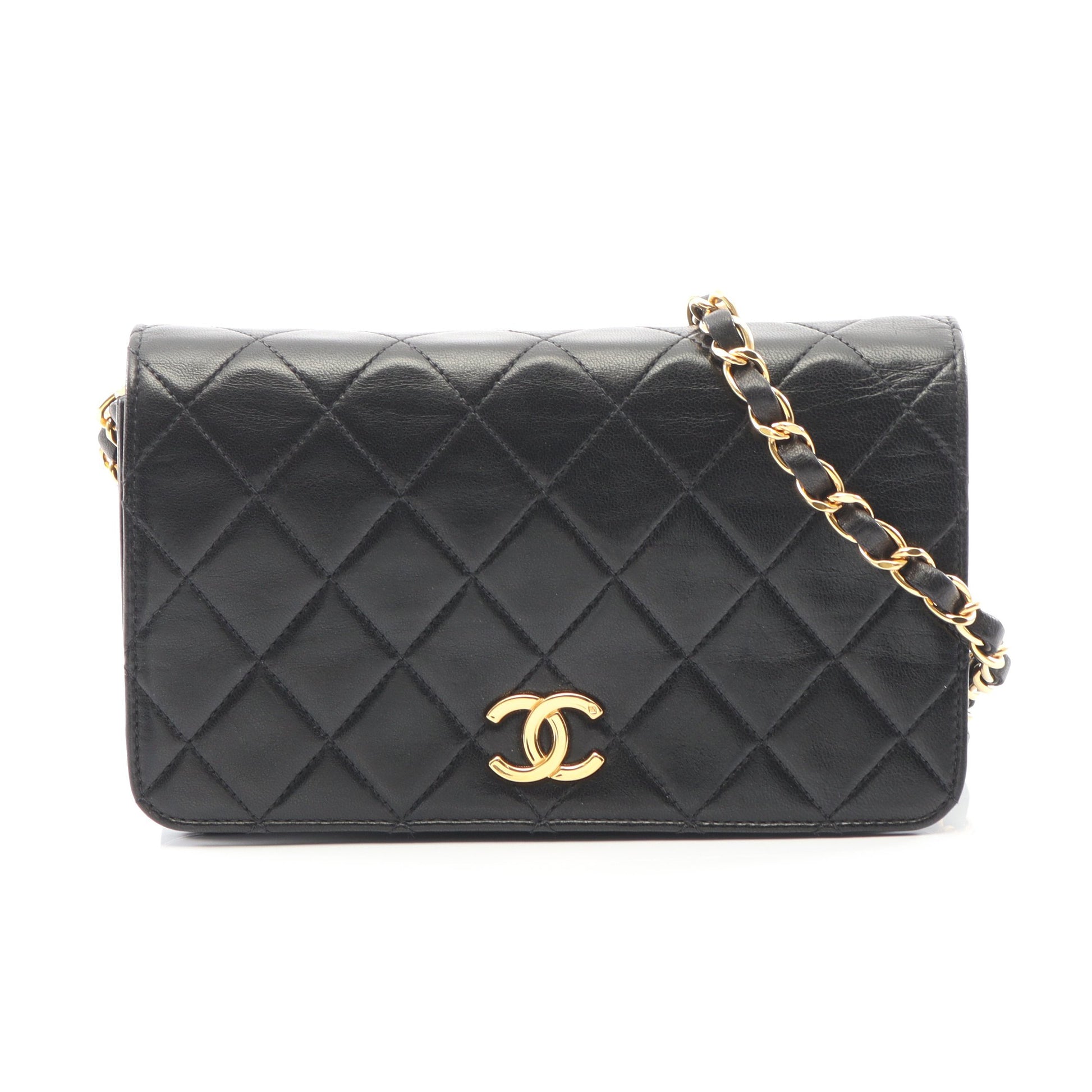 ミニマトラッセ フルフラップ チェーンショルダーバッグ ラムスキン ブラック ゴールド金具 シャネル バッグ CHANEL