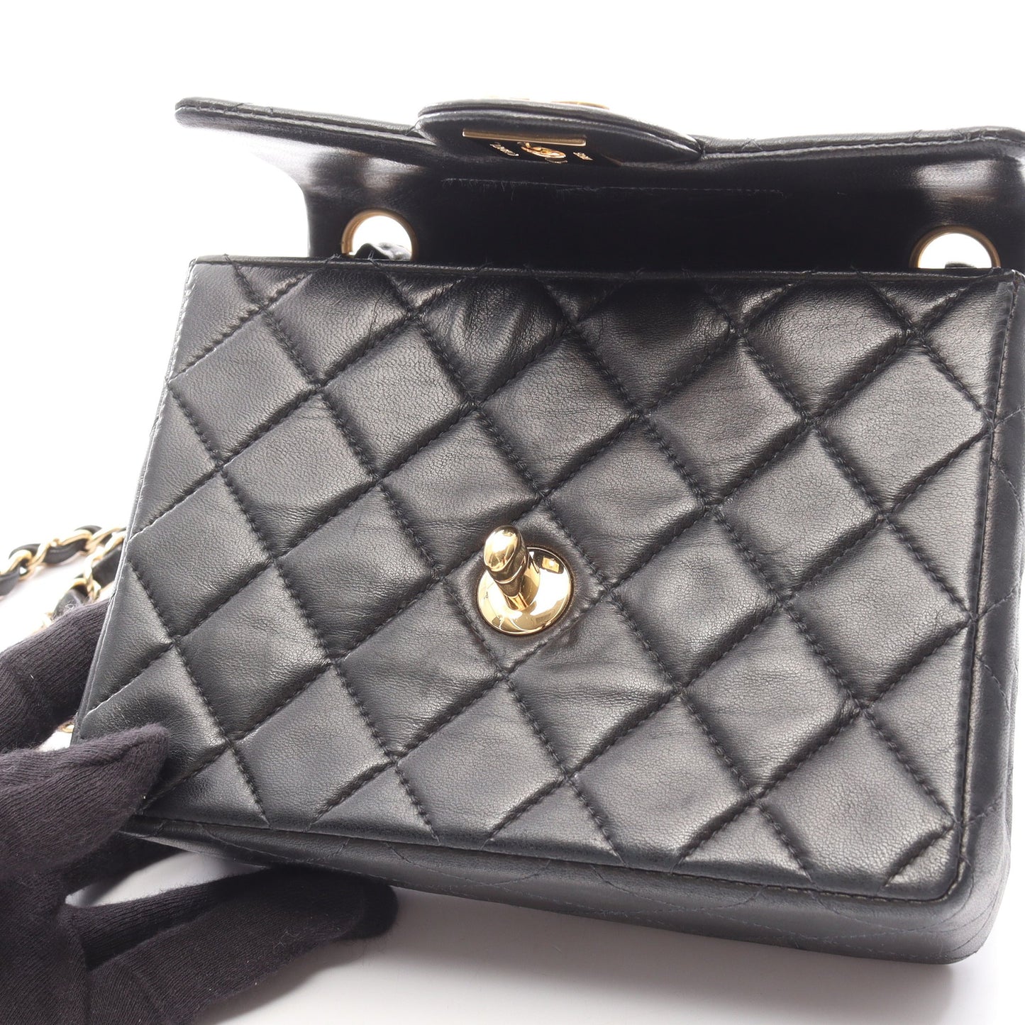 ミニマトラッセ チェーンショルダーバッグ ラムスキン ブラック ゴールド金具 シャネル バッグ CHANEL