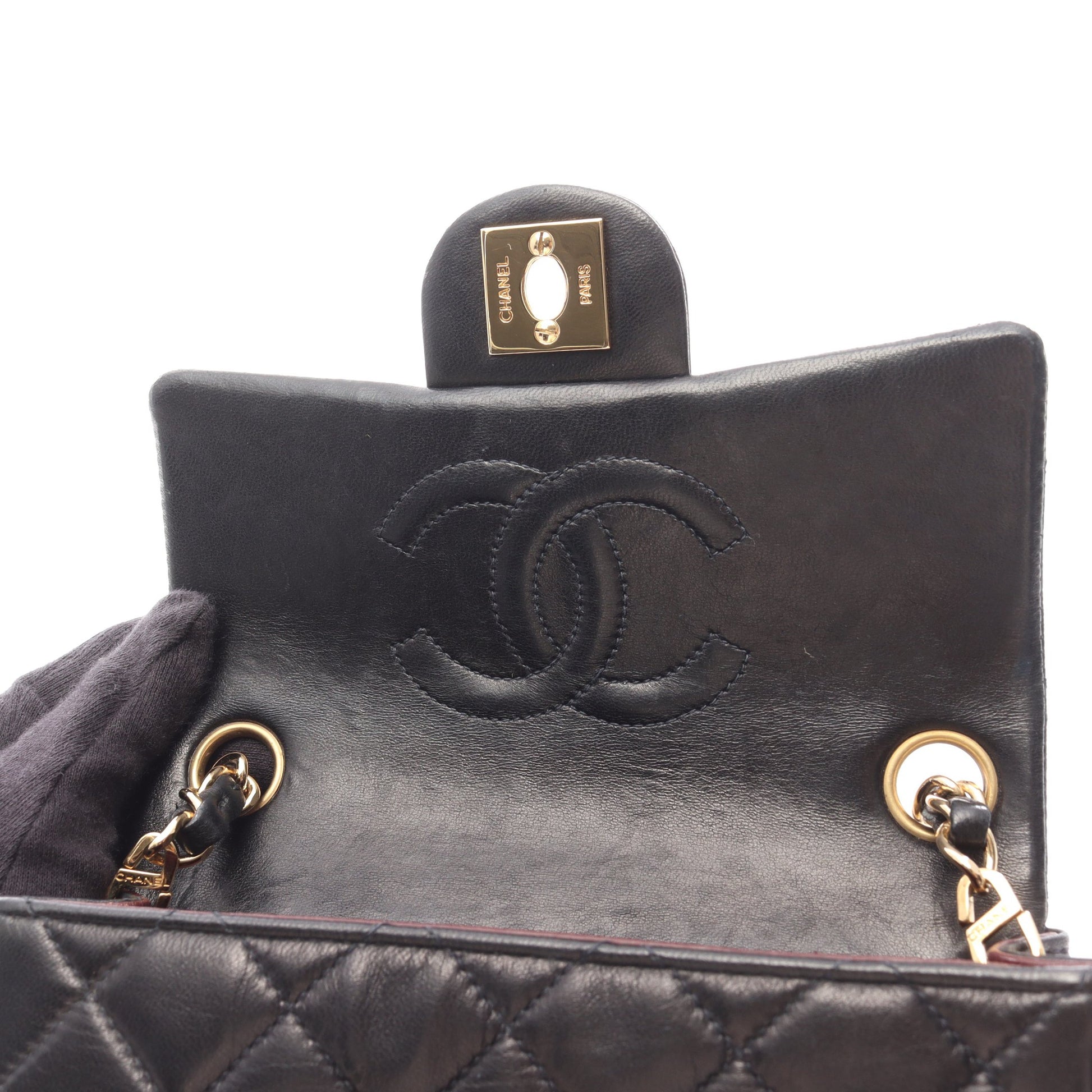 ミニマトラッセ チェーンショルダーバッグ ラムスキン ブラック ゴールド金具 シャネル バッグ CHANEL