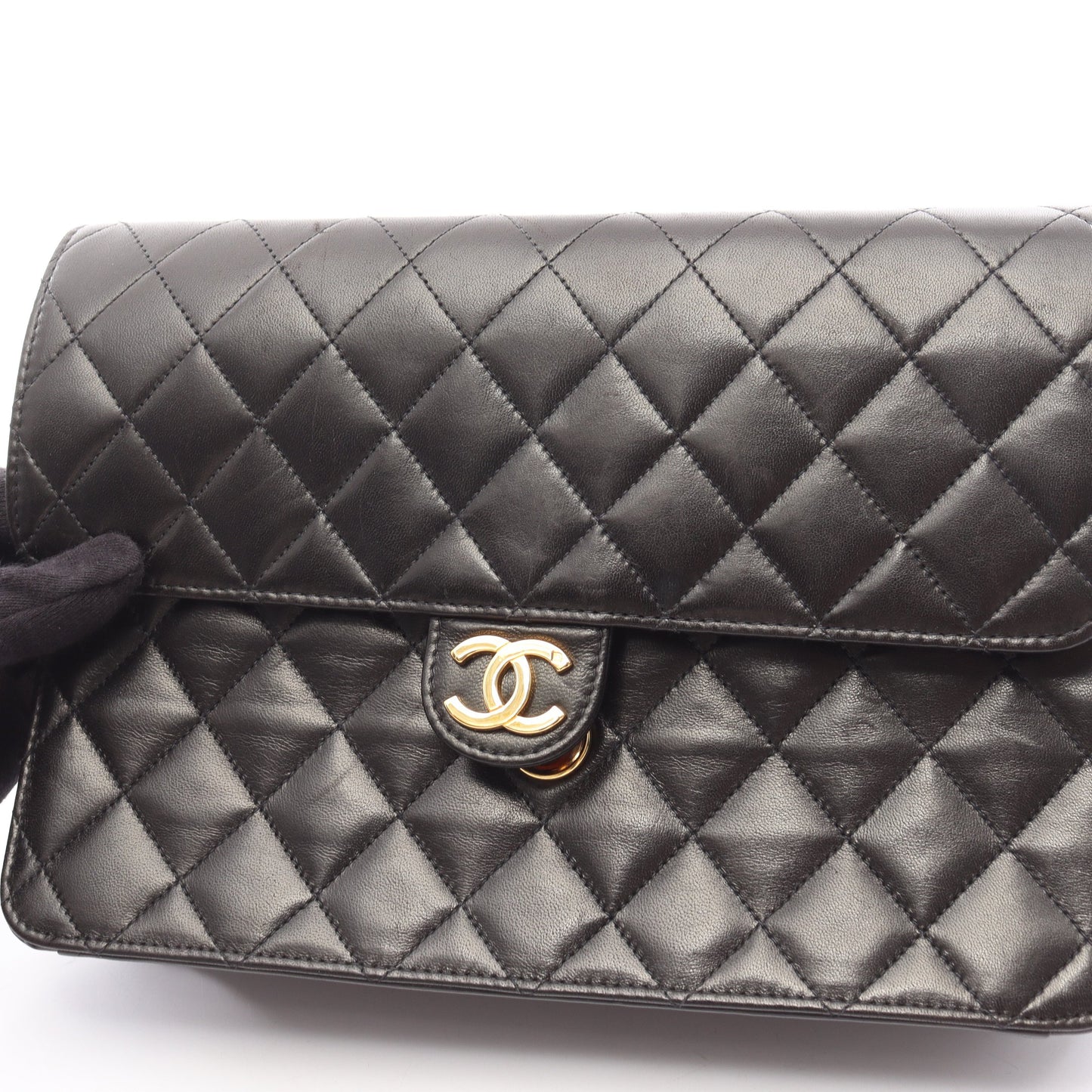 マトラッセ チェーンショルダーバッグ ラムスキン ブラック ゴールド金具 プッシュロック シャネル バッグ CHANEL