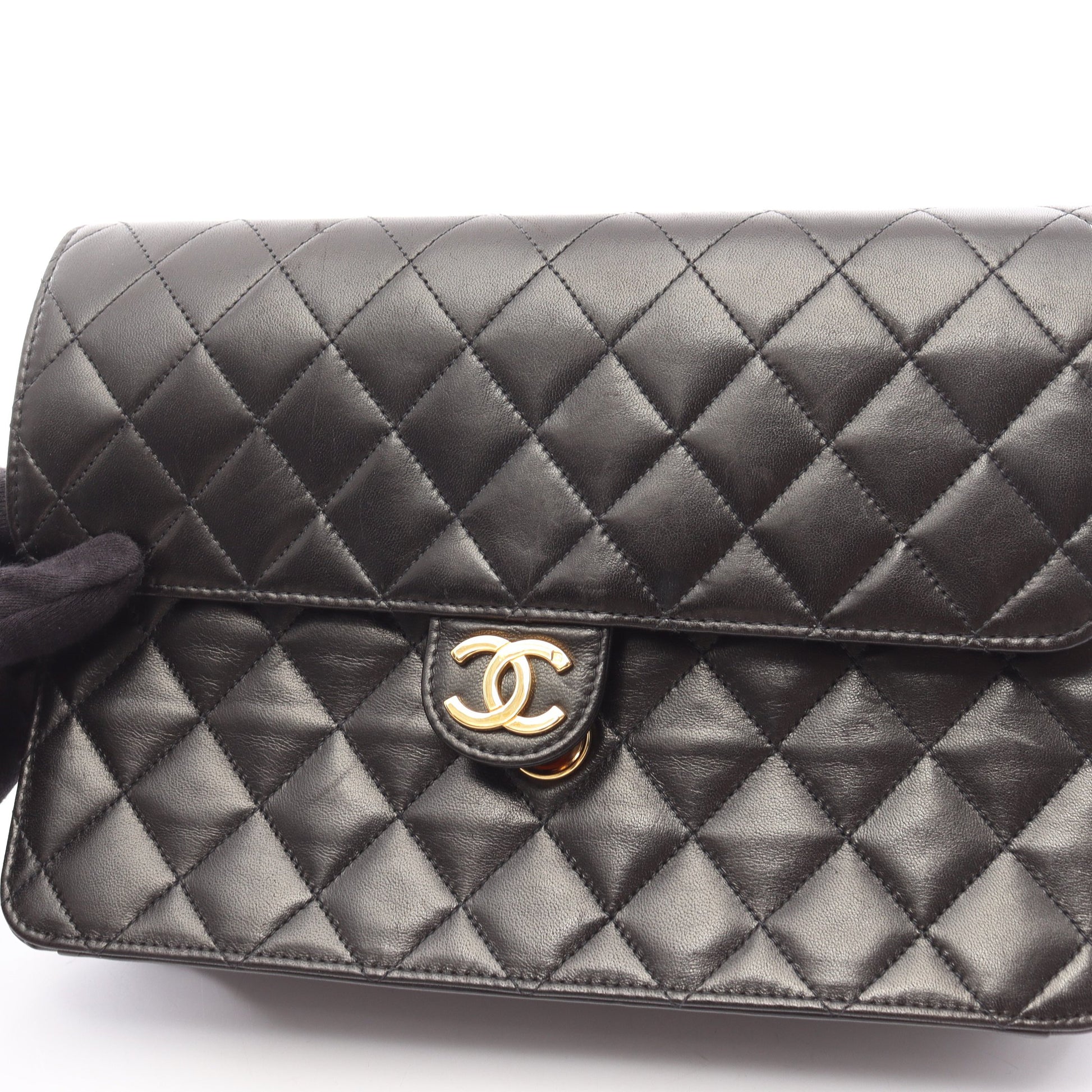 マトラッセ チェーンショルダーバッグ ラムスキン ブラック ゴールド金具 プッシュロック シャネル バッグ CHANEL
