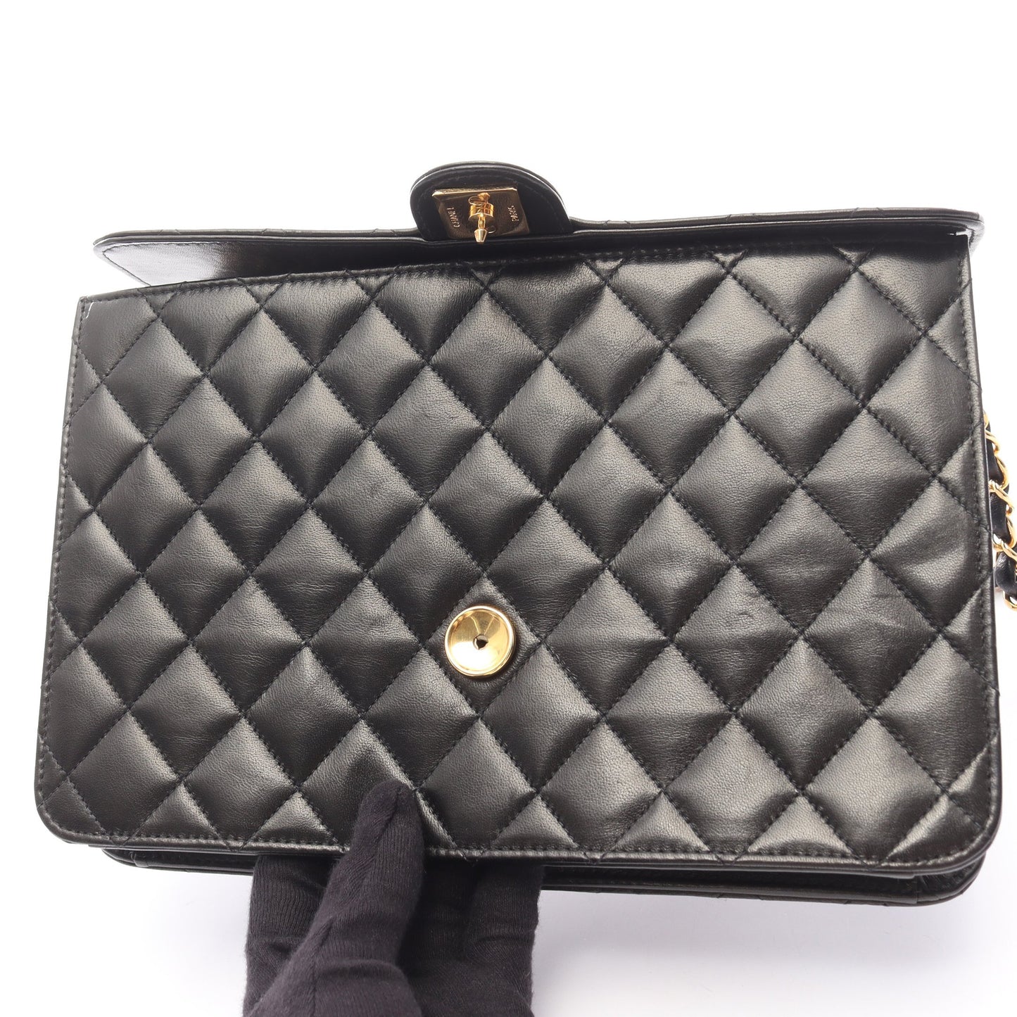マトラッセ チェーンショルダーバッグ ラムスキン ブラック ゴールド金具 プッシュロック シャネル バッグ CHANEL