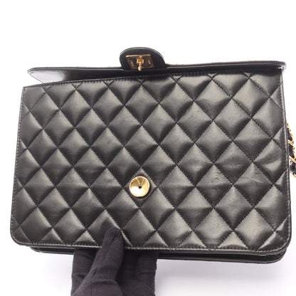 マトラッセ チェーンショルダーバッグ ラムスキン ブラック ゴールド金具 プッシュロック シャネル バッグ CHANEL