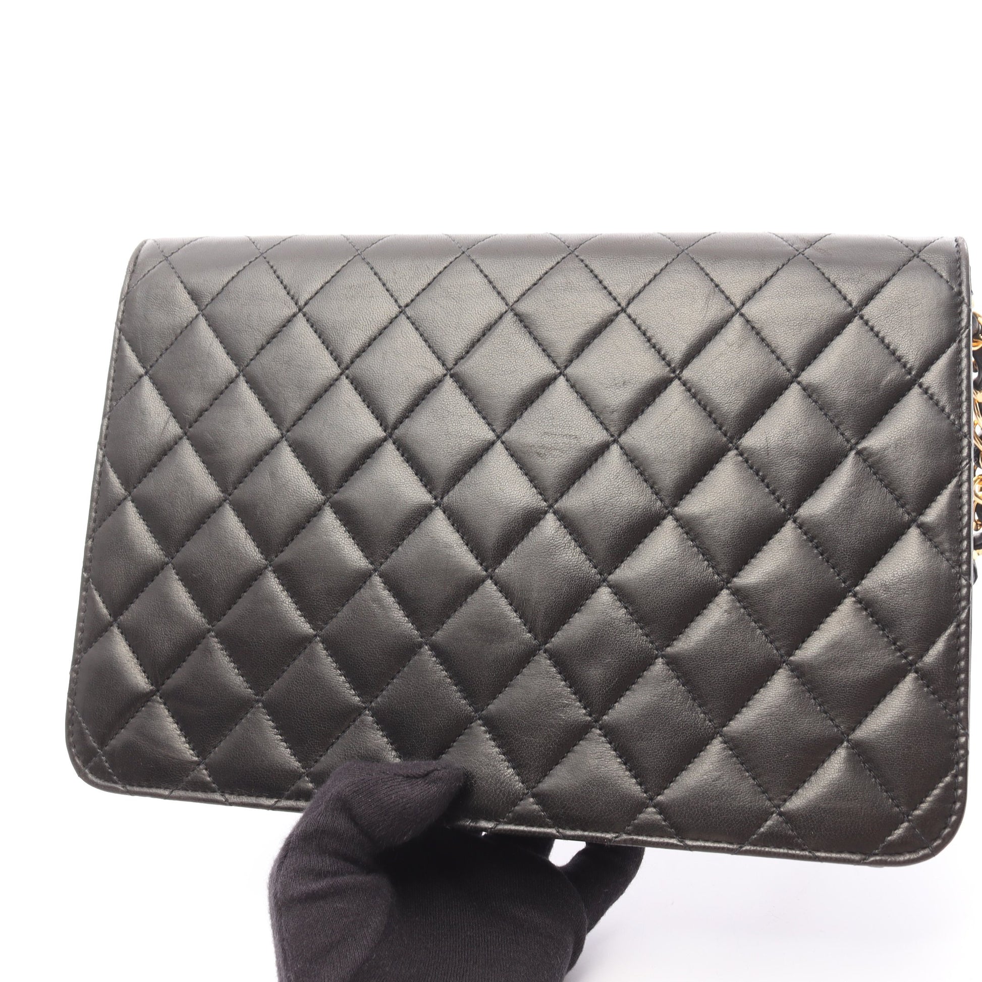 マトラッセ チェーンショルダーバッグ ラムスキン ブラック ゴールド金具 プッシュロック シャネル バッグ CHANEL
