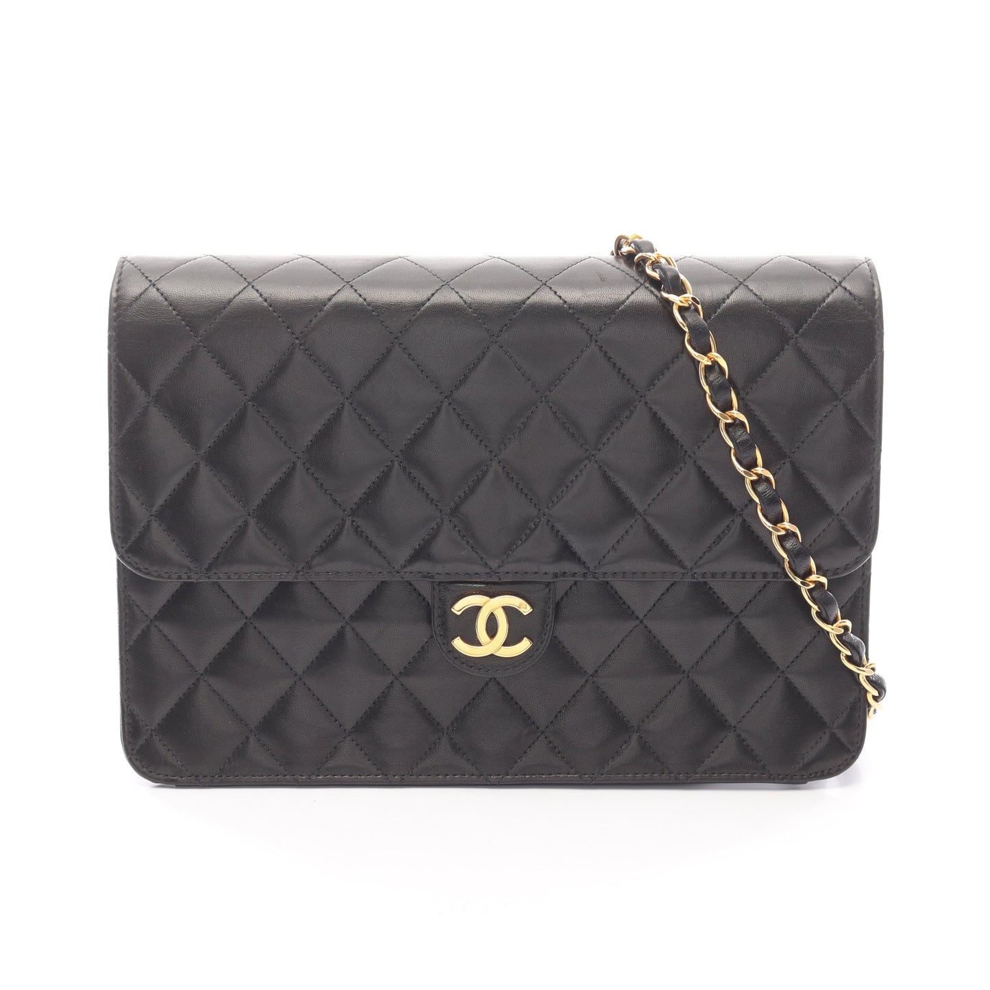 マトラッセ チェーンショルダーバッグ ラムスキン ブラック ゴールド金具 プッシュロック シャネル バッグ CHANEL