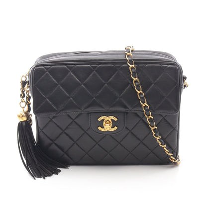 マトラッセ チェーンショルダーバッグ ラムスキン ブラック ゴールド金具 フリンジ ヴィンテージ シャネル バッグ CHANEL