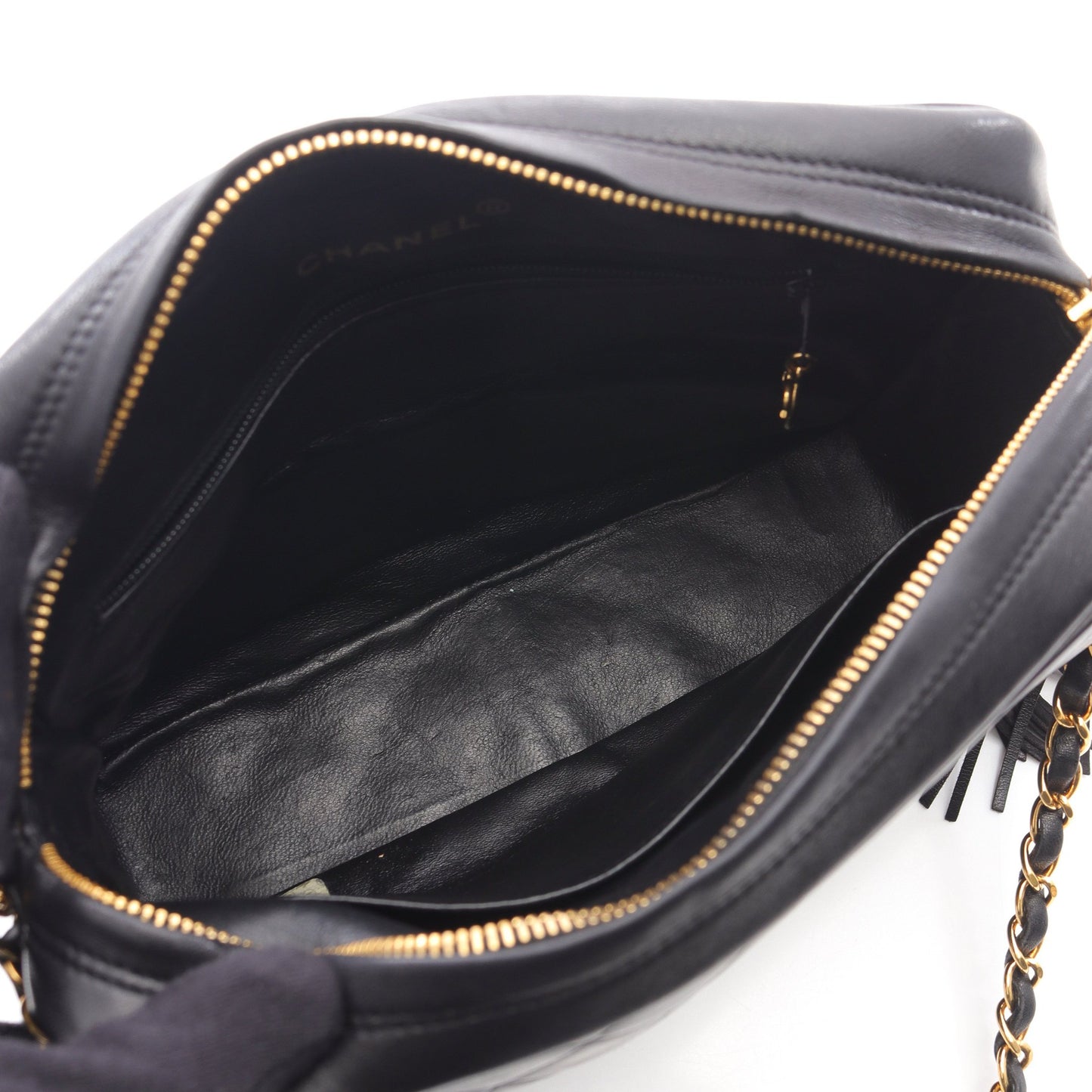 マトラッセ チェーンショルダーバッグ ラムスキン ブラック ゴールド金具 フリンジ ヴィンテージ シャネル バッグ CHANEL
