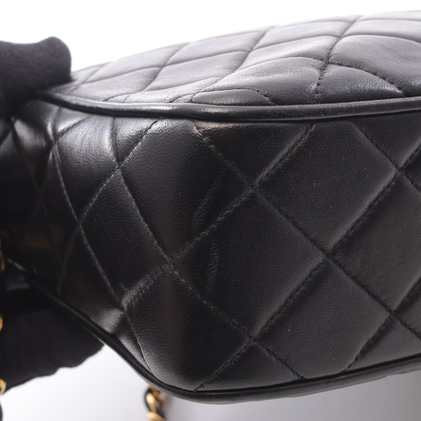 マトラッセ チェーンショルダーバッグ ラムスキン ブラック ゴールド金具 フリンジ ヴィンテージ シャネル バッグ CHANEL