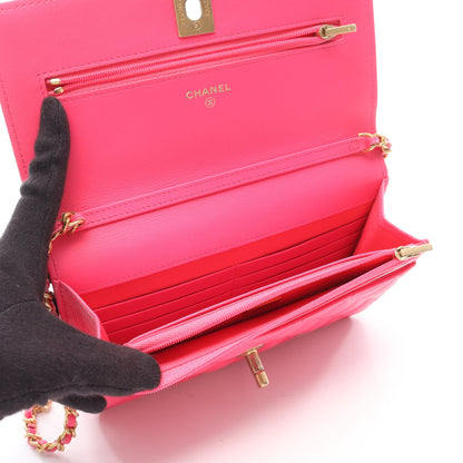 マトラッセ チェーンウォレット キャビアスキン ピンクパープル ゴールド金具 シャネル バッグ CHANEL