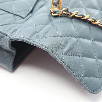 マトラッセ トップハンドル チェーンショルダーバッグ ラムスキン ブルーグリーン ゴールド金具 2WAY シャネル バッグ CHANEL