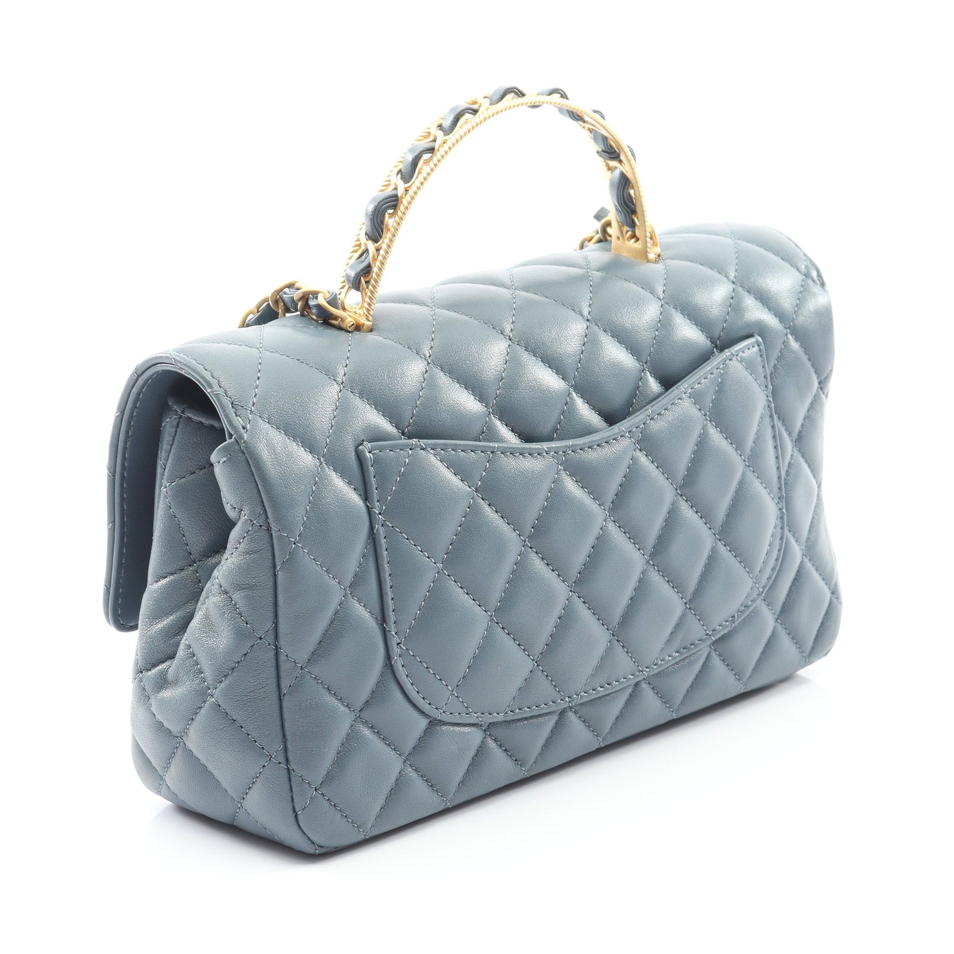 マトラッセ トップハンドル チェーンショルダーバッグ ラムスキン ブルーグリーン ゴールド金具 2WAY シャネル バッグ CHANEL