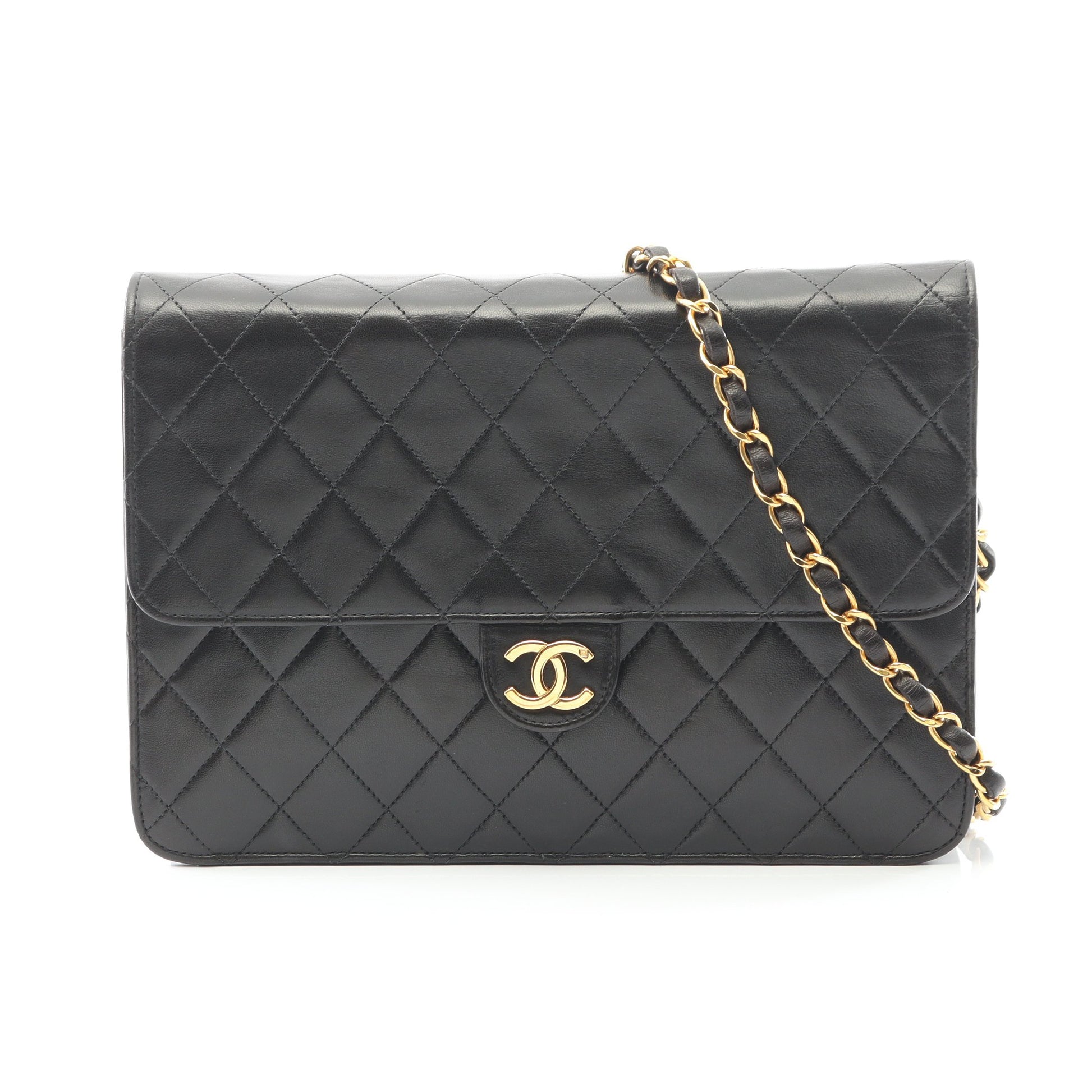 マトラッセ チェーンショルダーバッグ ラムスキン ブラック ゴールド金具 シャネル バッグ CHANEL
