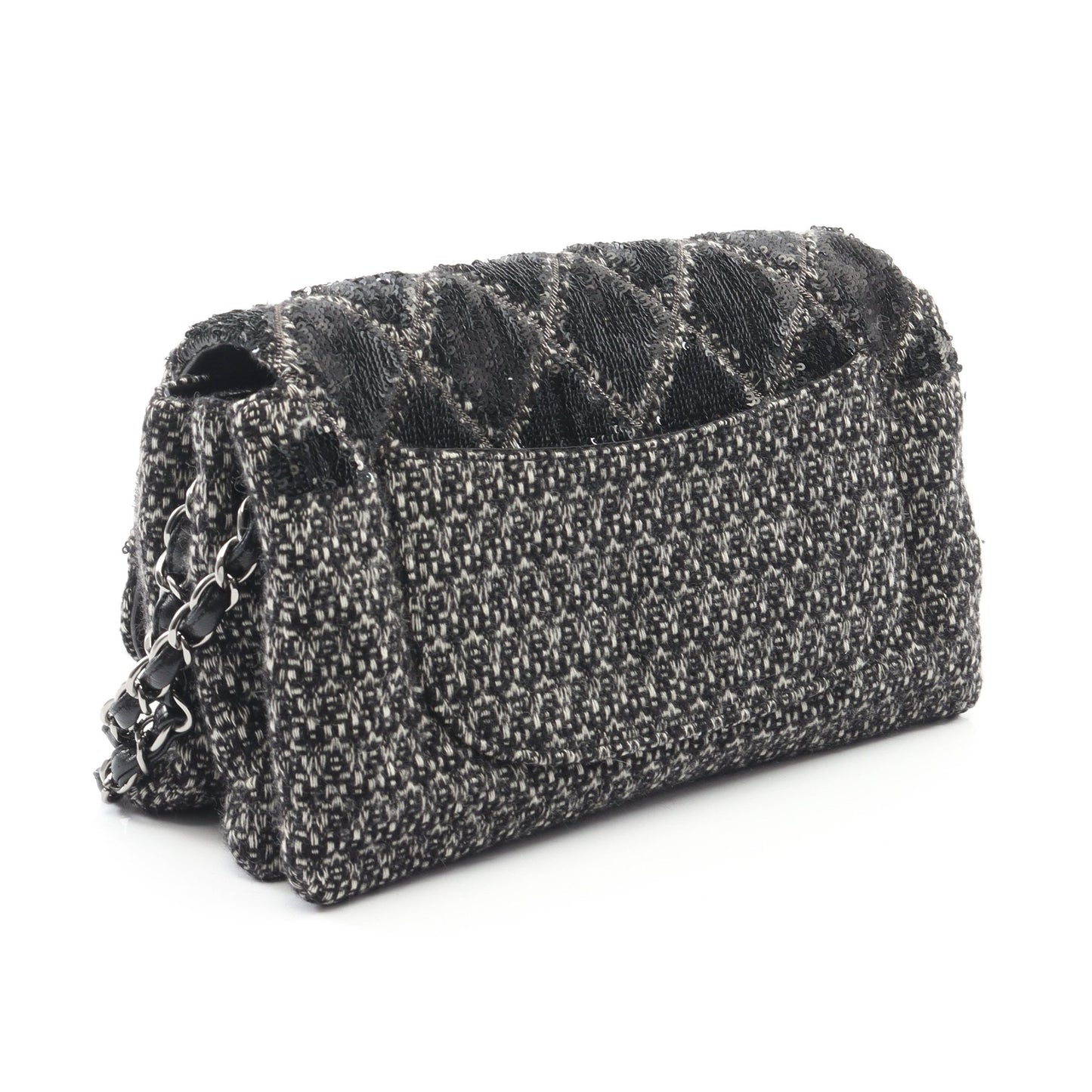 マトラッセ チェーンショルダーバッグ ウール ブラック シルバー金具 スパンコール シャネル バッグ CHANEL