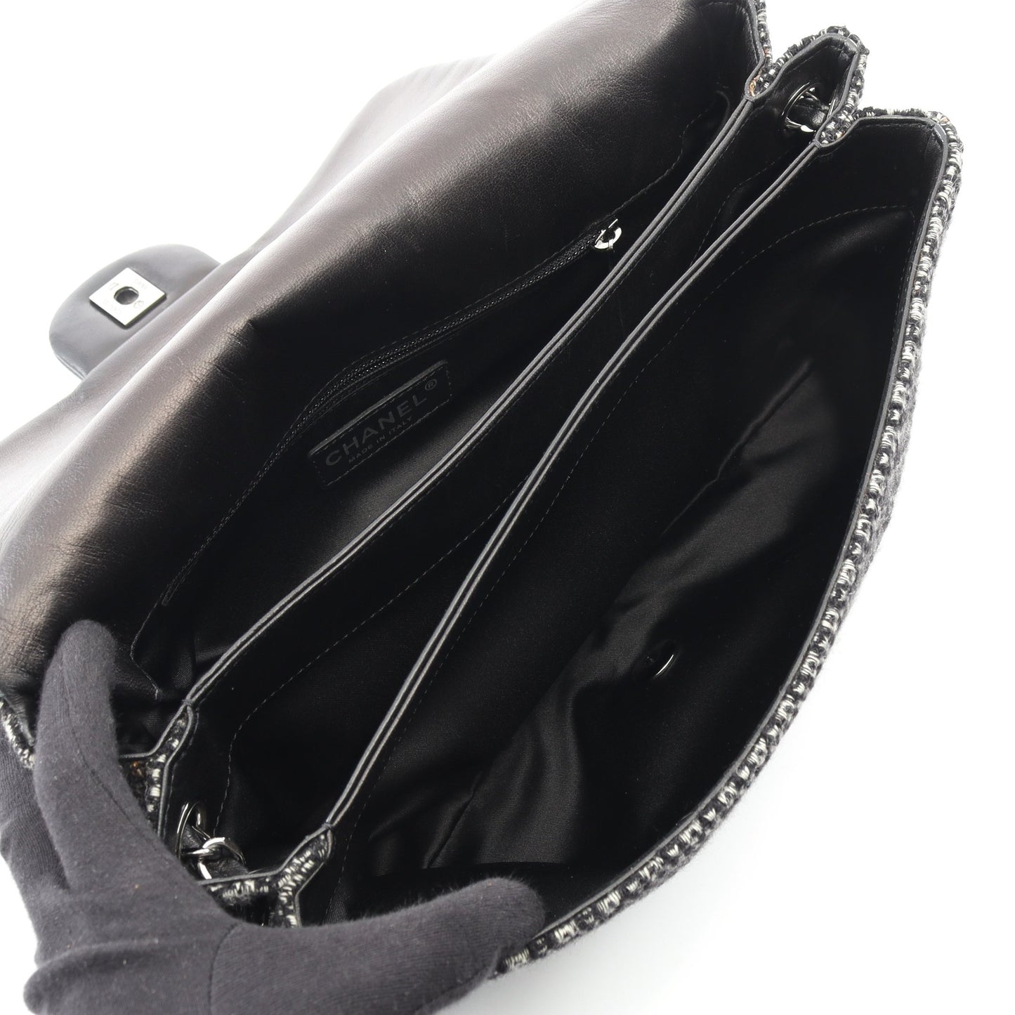 マトラッセ チェーンショルダーバッグ ウール ブラック シルバー金具 スパンコール シャネル バッグ CHANEL