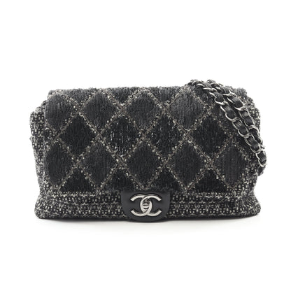 マトラッセ チェーンショルダーバッグ ウール ブラック シルバー金具 スパンコール シャネル バッグ CHANEL