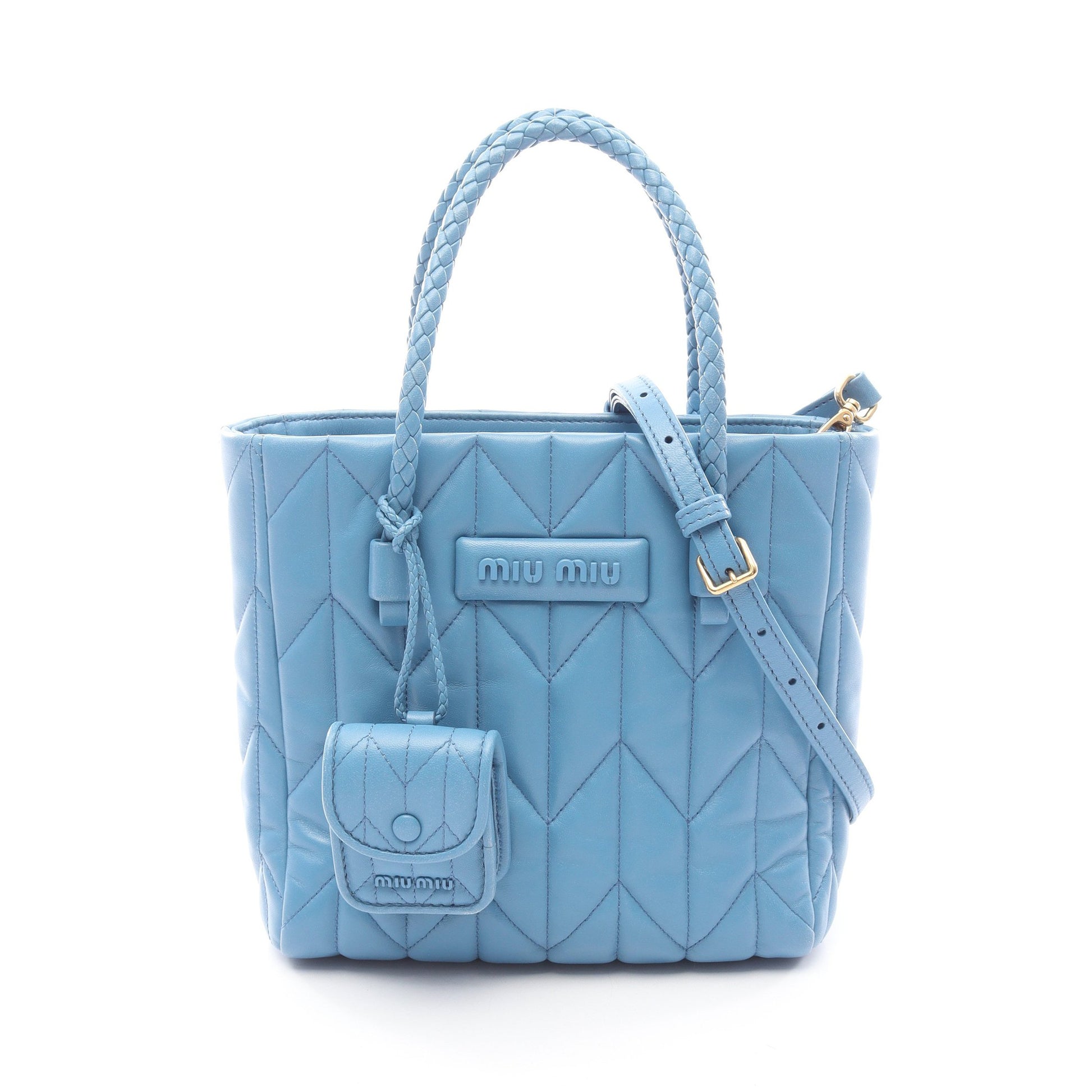 NAPPA TRAPUNTAT ハンドバッグ レザー ブルー 2WAY ミュウミュウ バッグ miu miu