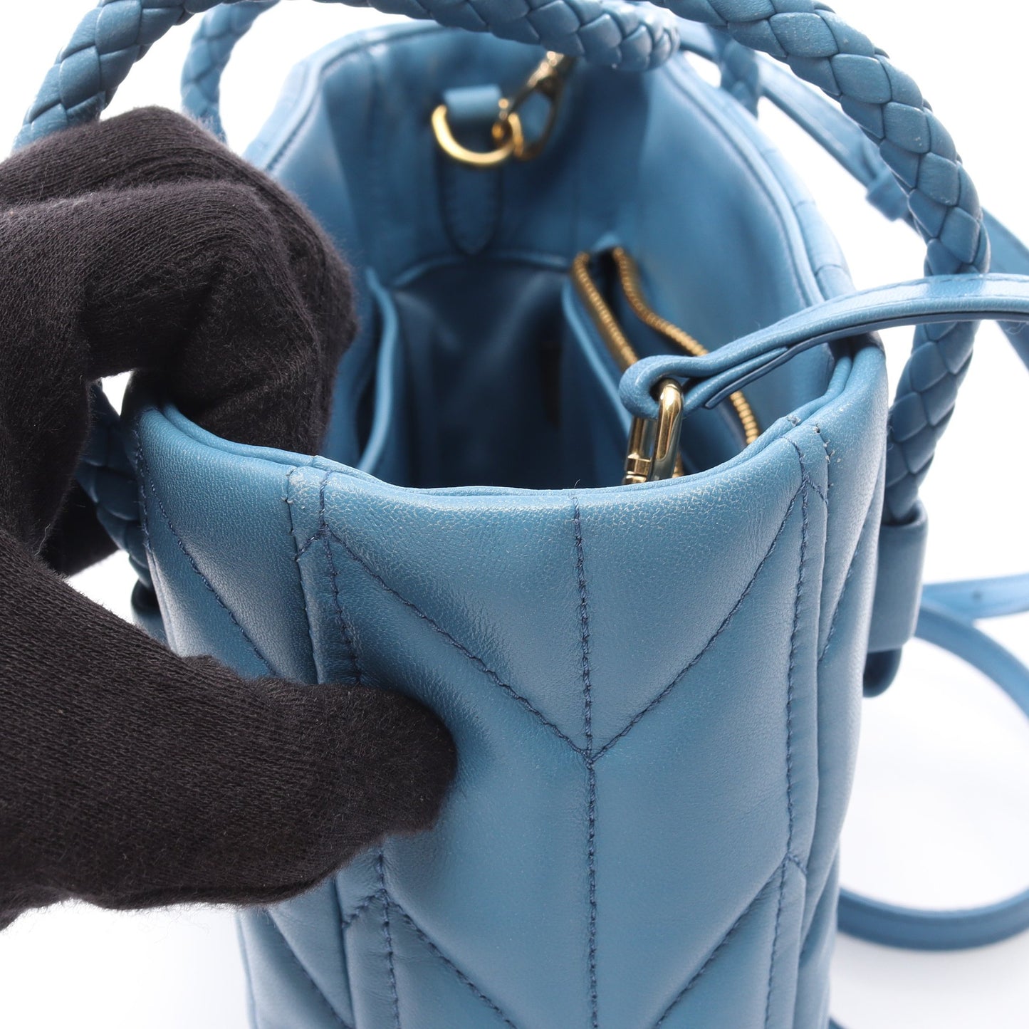 NAPPA TRAPUNTAT ハンドバッグ レザー ブルー 2WAY ミュウミュウ バッグ miu miu