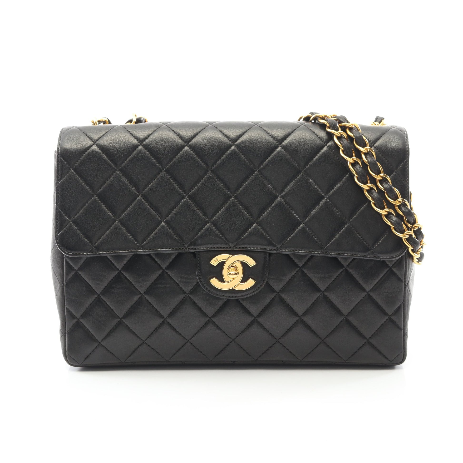 デカマトラッセ30 シングルフラップ Wチェーンショルダーバッグ ラムスキン ブラック ゴールド金具 シャネル バッグ CHANEL
