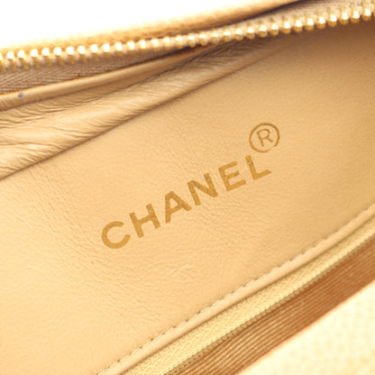 マドモアゼル チェーンショルダーバッグ キャビアスキン ベージュ ゴールド金具 シャネル バッグ CHANEL