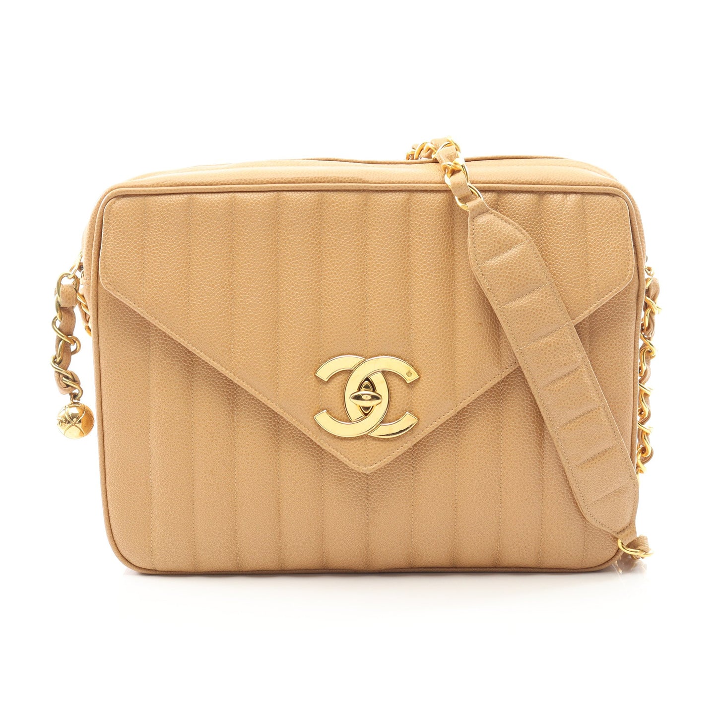 マドモアゼル チェーンショルダーバッグ キャビアスキン ベージュ ゴールド金具 シャネル バッグ CHANEL