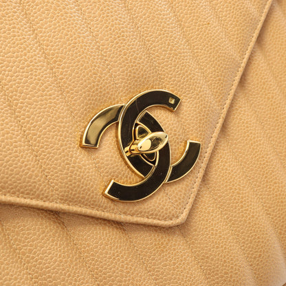 マドモアゼル チェーンショルダーバッグ キャビアスキン ベージュ ゴールド金具 シャネル バッグ CHANEL