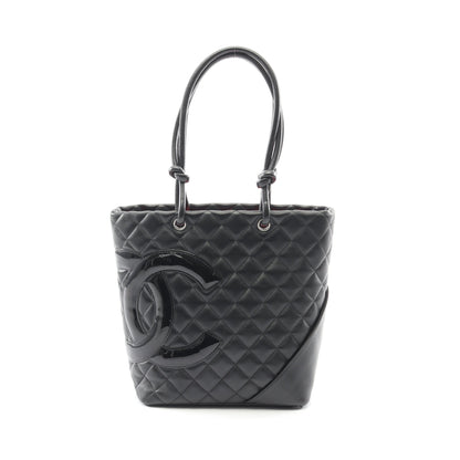 カンボンライン ミディアム ハンドバッグ トートバッグ レザー エナメルレザー ブラック シルバー金具 シャネル バッグ CHANEL