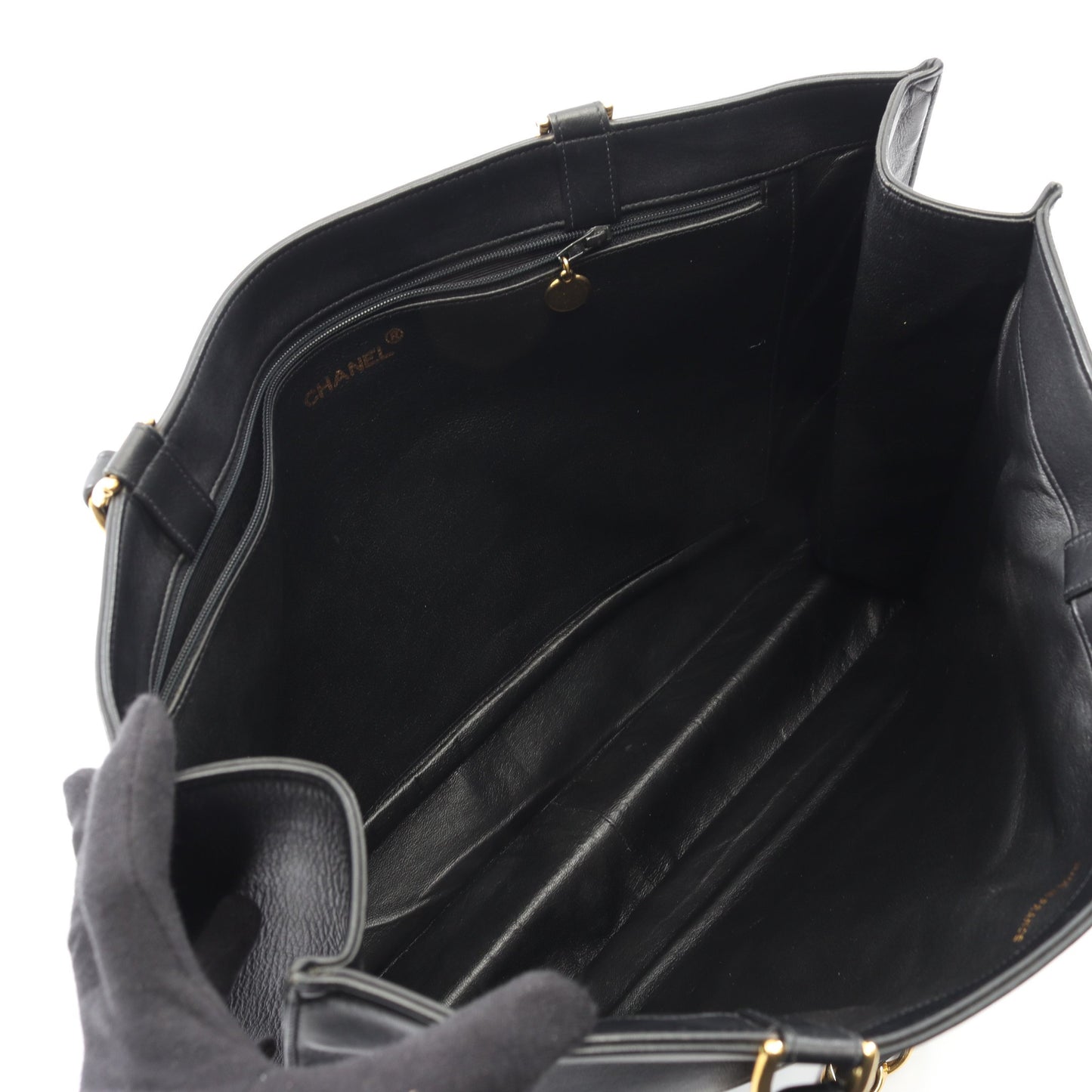 デカココマーク チェーンショルダーバッグ チェーントートバッグ ラムスキン ブラック ゴールド金具 シャネル バッグ CHANEL