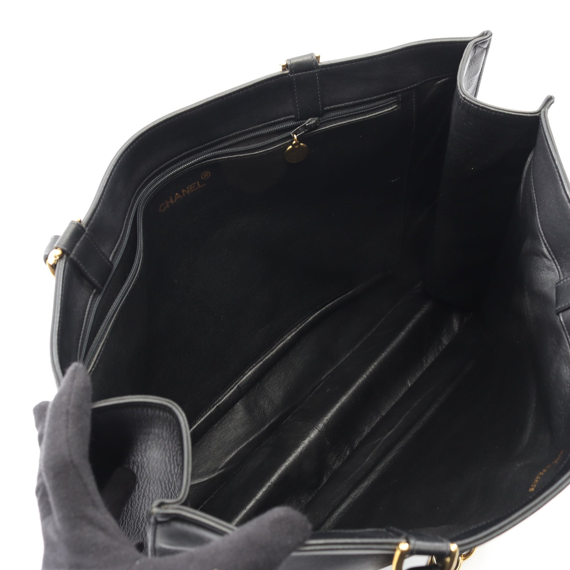 デカココマーク チェーンショルダーバッグ チェーントートバッグ ラムスキン ブラック ゴールド金具 シャネル バッグ CHANEL
