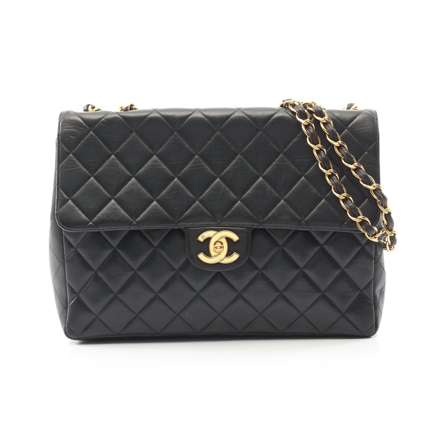 デカマトラッセ30 シングルフラップ Wチェーンショルダーバッグ ラムスキン ブラック ゴールド金具 シャネル バッグ CHANEL
