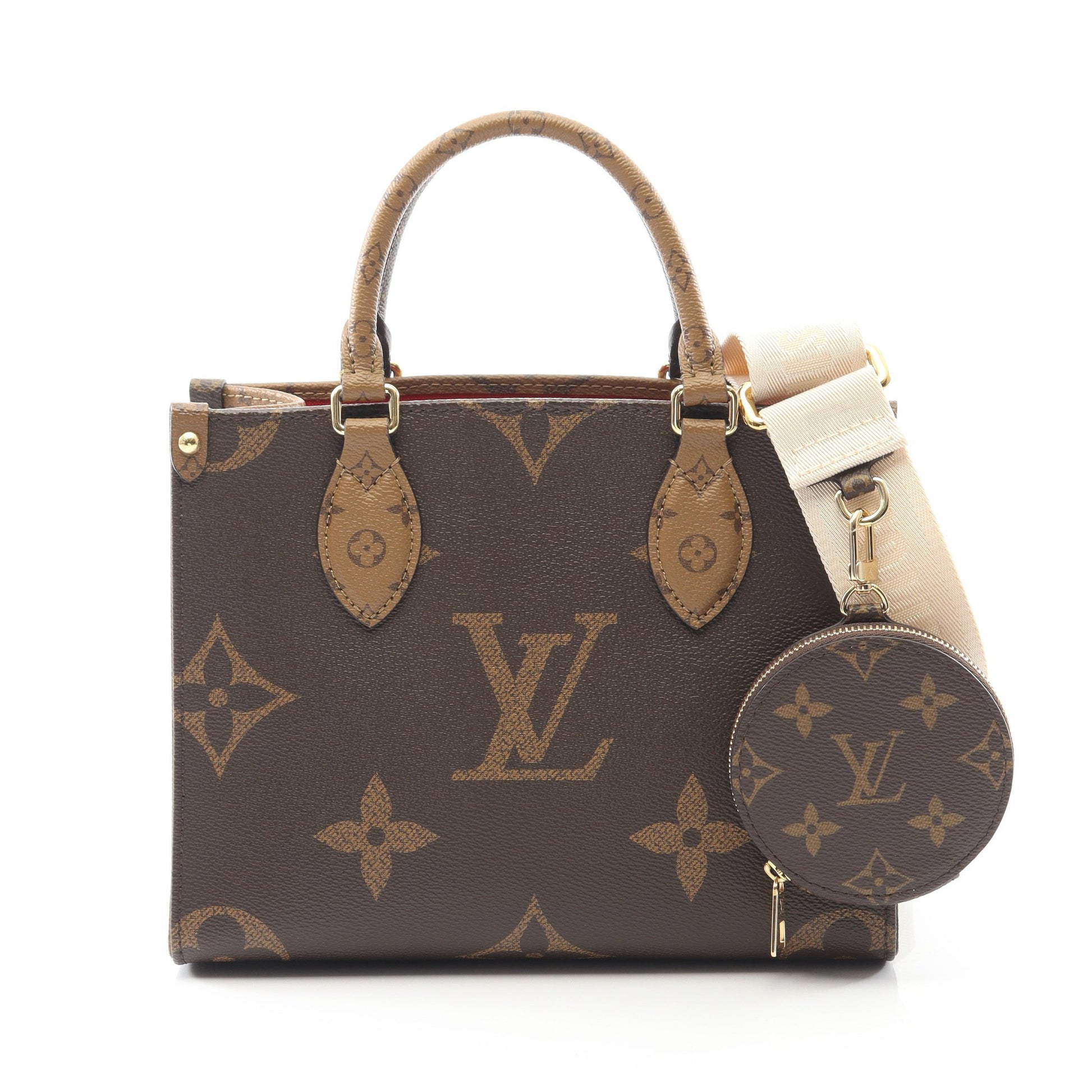 オンザゴーPM モノグラムジャイアント リバース ハンドバッグ PVC ブラウン ベージュ 2WAY ルイヴィトン バッグ LOUIS VUITTON