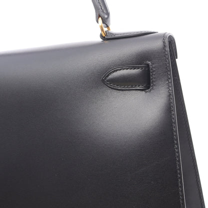 ケリー28 ハンドバッグ ボックスカーフ ブラック ゴールド金具 外縫い 2WAY ○A刻印 エルメス バッグ HERMES