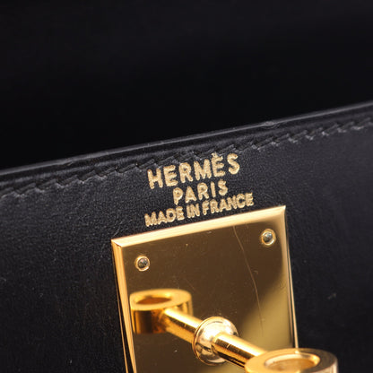 ケリー28 ハンドバッグ ボックスカーフ ブラック ゴールド金具 外縫い 2WAY ○A刻印 エルメス バッグ HERMES
