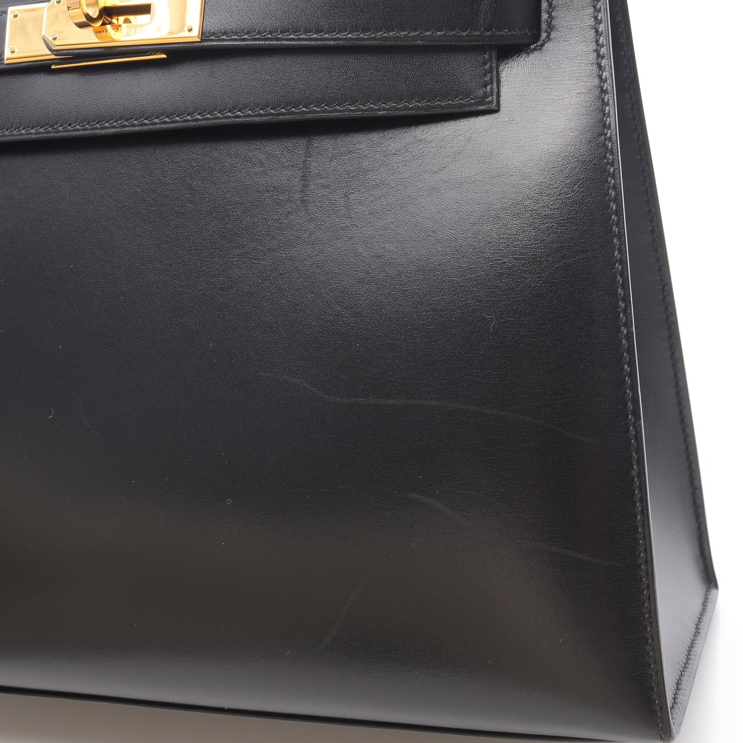 ケリー28 ハンドバッグ ボックスカーフ ブラック ゴールド金具 外縫い 2WAY ○A刻印 エルメス バッグ HERMES