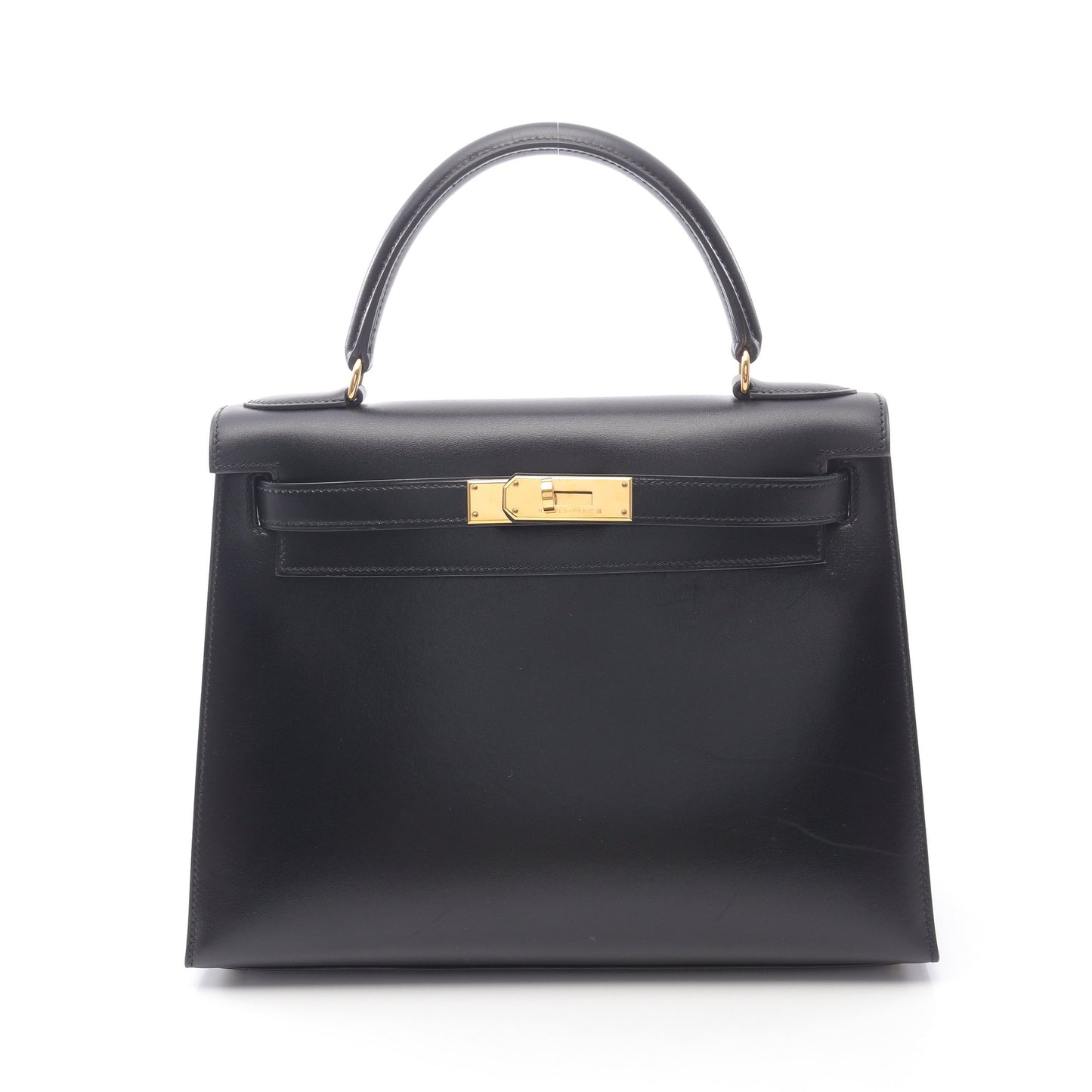 ケリー28 ハンドバッグ ボックスカーフ ブラック ゴールド金具 外縫い 2WAY ○A刻印 エルメス バッグ HERMES