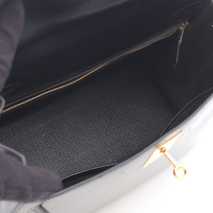 ケリー28 ハンドバッグ ボックスカーフ ブラック ゴールド金具 外縫い 2WAY ○A刻印 エルメス バッグ HERMES