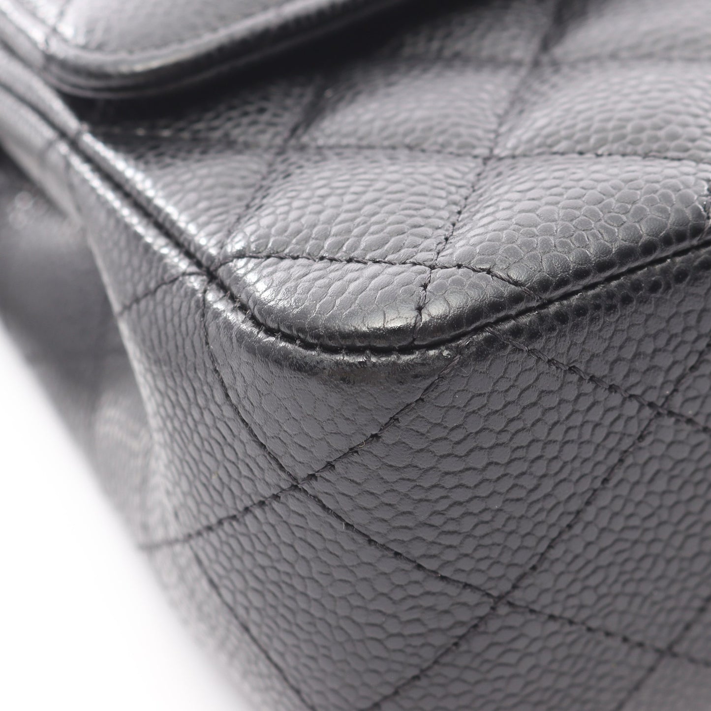 マトラッセ Wフラップ Wチェーンショルダーバッグ キャビアスキン ブラック シルバー金具 シャネル バッグ CHANEL