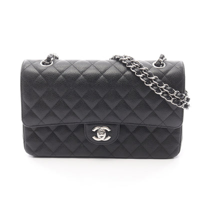 マトラッセ Wフラップ Wチェーンショルダーバッグ キャビアスキン ブラック シルバー金具 シャネル バッグ CHANEL