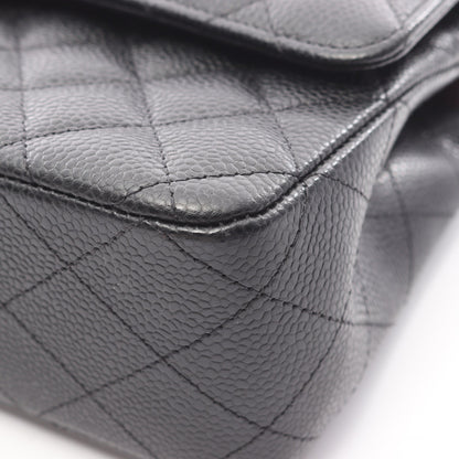 マトラッセ Wフラップ Wチェーンショルダーバッグ キャビアスキン ブラック シルバー金具 シャネル バッグ CHANEL