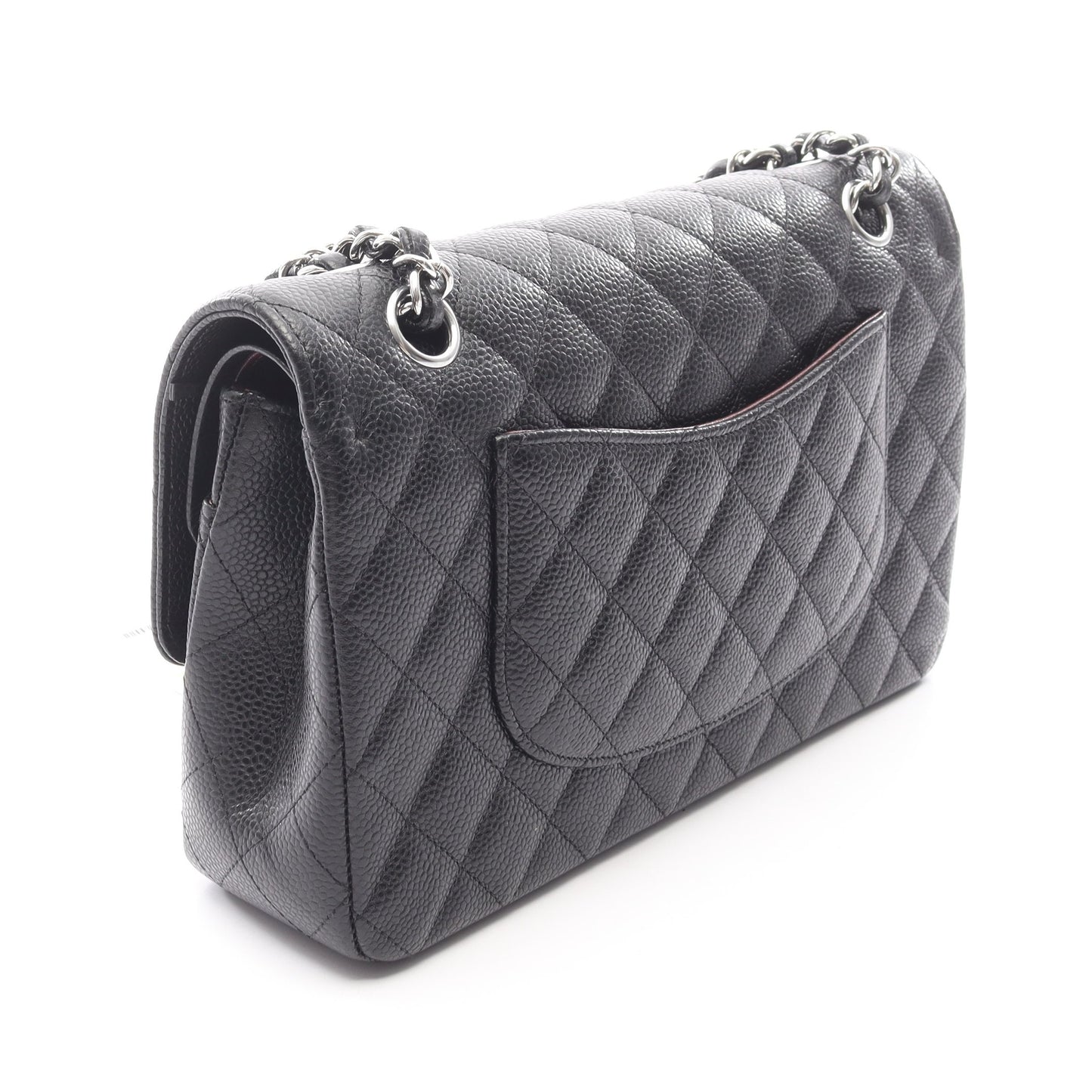 マトラッセ Wフラップ Wチェーンショルダーバッグ キャビアスキン ブラック シルバー金具 シャネル バッグ CHANEL