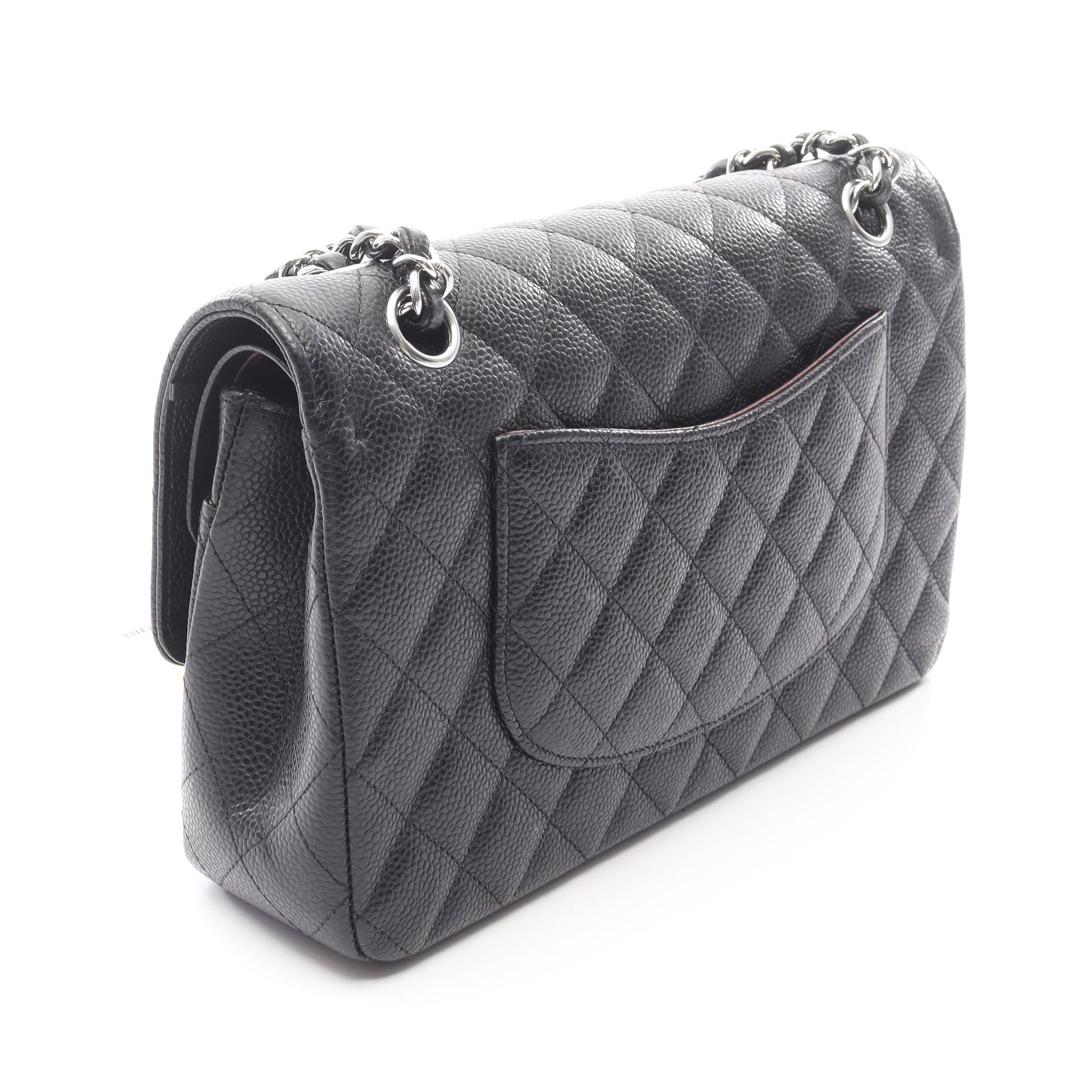 マトラッセ Wフラップ Wチェーンショルダーバッグ キャビアスキン ブラック シルバー金具 シャネル バッグ CHANEL